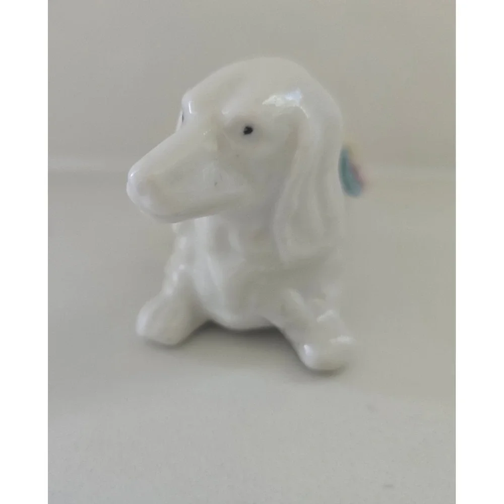 Vintage Porcelain Dachshund Pin Cushion White Ceramic Floral Dog Figurine